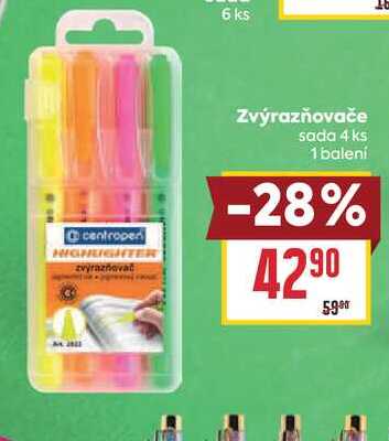 Zvýrazňovače sada 4 ks