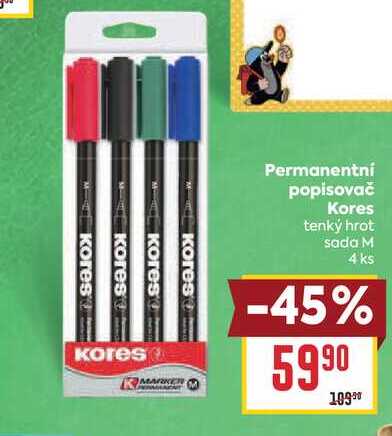 Permanentní popisovač Kores tenký hrot sada M 4 ks