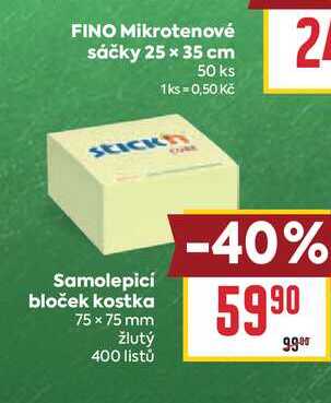 Samolepicí bloček kostka 75 x 75 mm žlutý 400 listů 