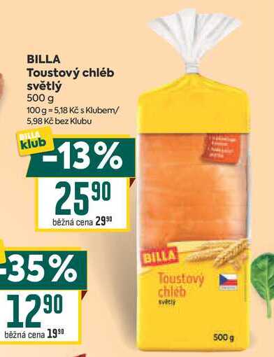 BILLA Toustový chléb světlý 500 g