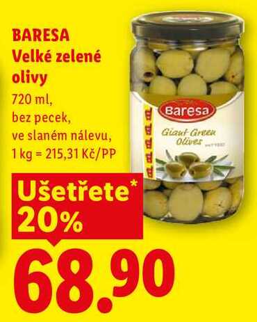 BARESA Velké zelené olivy, 720 ml
