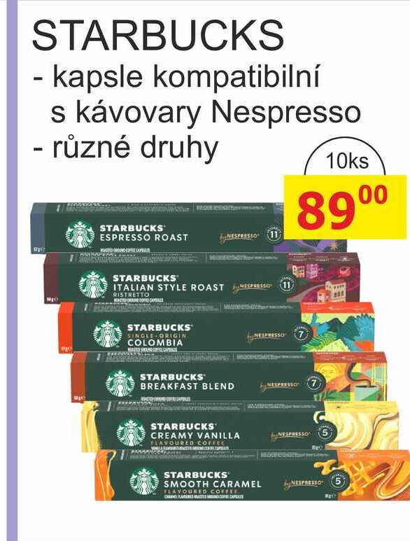 STARBUCKS - kapsle kompatibilní s kávovary Nespresso - různé druhy 10ks