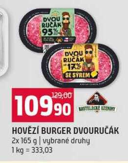 HOVĚZÍ BURGER DVOURUČÁK 2x 165 g vybrané druhy