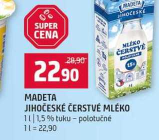 MADETA JIHOČESKÉ ČERSTVÉ MLÉKO 1,5% tuku-polotučné 1l
