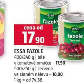 ESSA FAZOLE essa fazole 400/240 g bílé v tomatové omáčce 400/240 g červené ve slaném nálevu