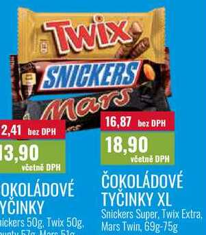 ČOKOLÁDOVÉ TYČINKY XL, 69g-75g