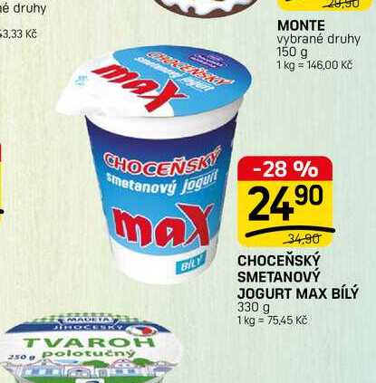 CHOCEŇSKÝ SMETANOVÝ JOGURT MAX BÍLÝ 330 g