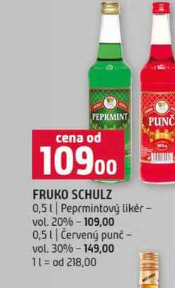 FRUKO SCHULZ 0,5l Peprmintový likér vol. 20% 0,5l Červený punč vol. 30%