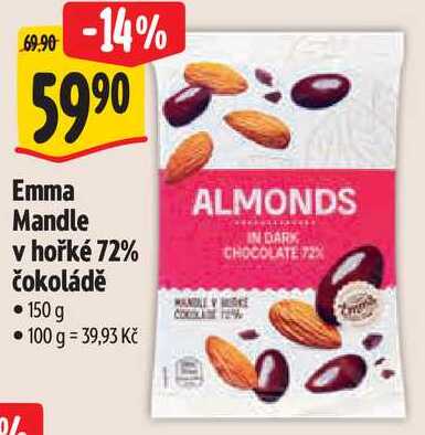 Emma Mandle v hořké 72% čokoládě, 150 g