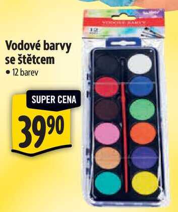 Vodové barvy se štětcem, 12 barev  