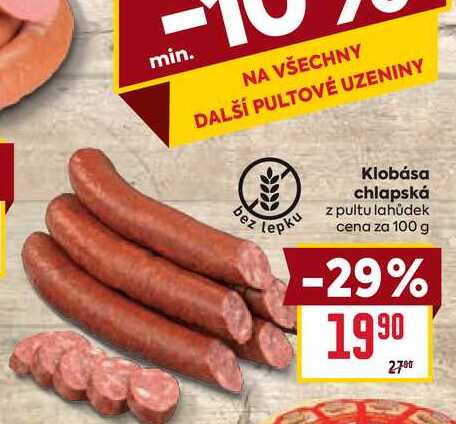 Klobása chlapská z pultu lahůdek cena za 100 g 