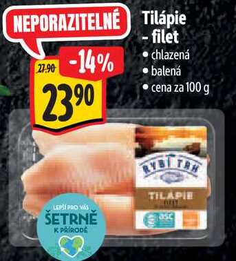 Tilápie -filet, cena za 100 g 