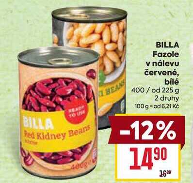BILLA Fazole v nálevu červené, bílé 400/ od 225 g
