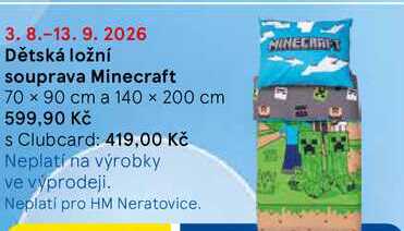 Dětská ložní souprava Minecraft, 70 x 90 cm a 140 x 200 cm