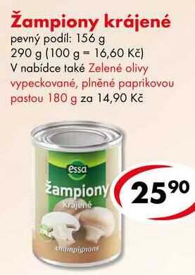 Žampiony krájené, 290 g  