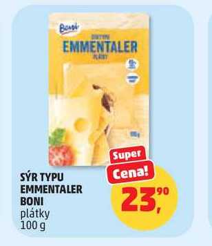 SÝR TYPU EMMENTALER BONI plátky, 100 g 