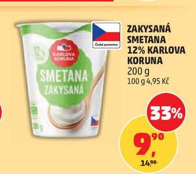ZAKYSANÁ SMETANA 12% KARLOVA KORUNA, 200 g  v akci