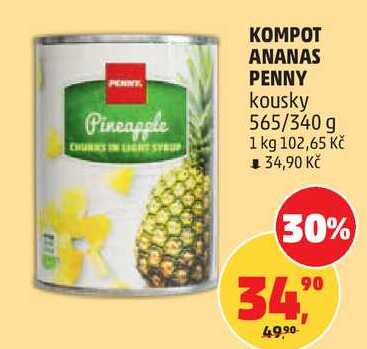 KOMPOT ANANAS PENNY kousky, 565/340 g