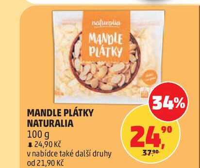 MANDLE PLÁTKY NATURALIA, 100 g 