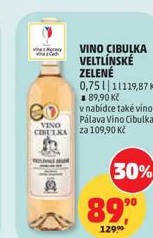 VINO CIBULKA VELTLÍNSKÉ ZELENÉ, 0,75 l 