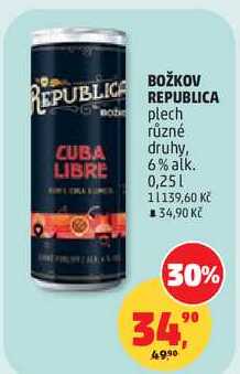 BOŽKOV REPUBLICA plech různé druhy, 6% alk., 0,25 l