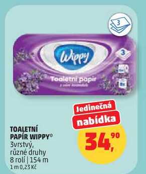 TOALETNÍ PAPÍR WIPPY 3vrstvý, různé druhy, 8 rolí
