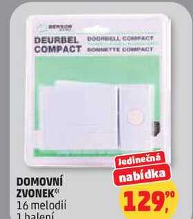 DOMOVNÍ ZVONEK 16 melodií, 1 balení 