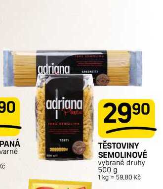 TĚSTOVINY SEMOLINOVÉ vybrané druhy 500 g
