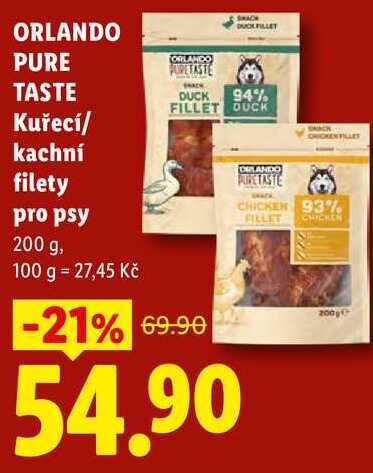 ORLANDO PURE TASTE Kuřecí/kachní filety pro psy, 200 g