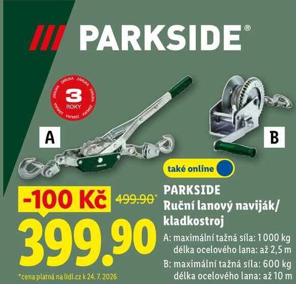 PARKSIDE Ruční lanový naviják/kladkostroj 