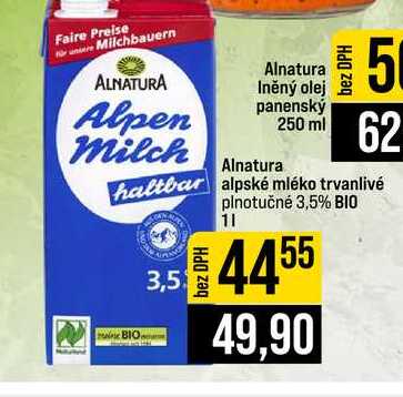 Alnatura alpské mléko trvanlivé BIO 3,5% BIO 1l
