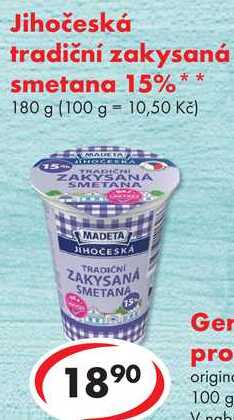 Jihočeská tradiční zakysaná smetana 15%, 180 g 