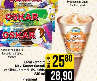 Koral kornout Maxi Kornet Coctail vanilka+karamel+čokoládaj 240 ml