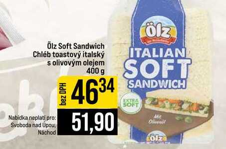 Ölz Soft Sandwich Chléb toastový italský s olivovým olejem 400 g