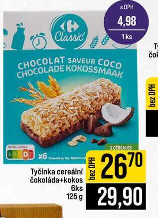 Tyčinka cereální čokoláda+kokos 6ks 125g
