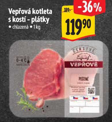 Vepřová kotleta s kostí - plátky, 1 kg