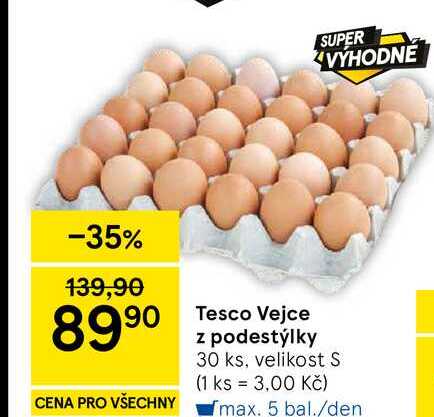 Tesco Vejce z podestýlky, 30 ks, velikost S