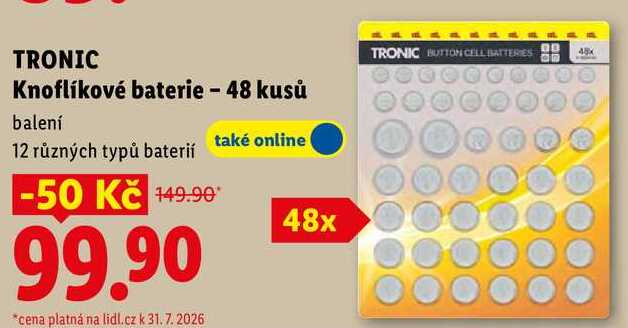 TRONIC Knoflíkové baterie - 48 kusů