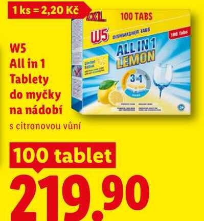 W5 All in 1 Tablety do myčky na nádobí, 100 tablet 