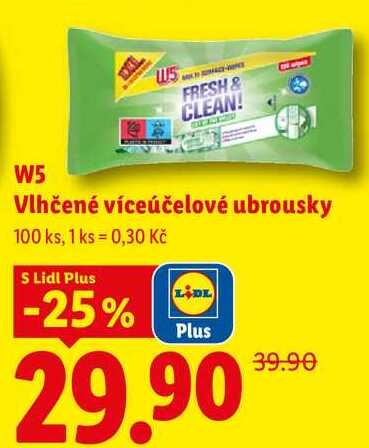 W5 Vlhčené víceúčelové ubrousky, 100 ks, 1 ks
