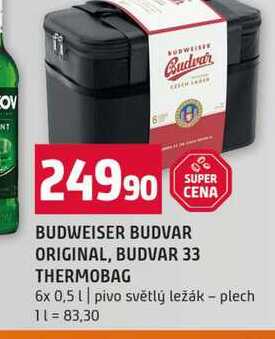 BUDWEISER BUDVAR ORIGINAL, BUDVAR 33 THERMOBAG 6x 0,5l pivo světlý ležák