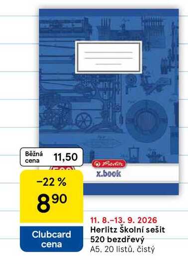 Herlitz Školní sešit 520 bezdřevý A5, 20 listů, čistý