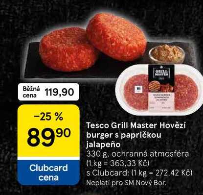 Tesco Grill Master Hovězí burger s papričkou jalapeño, 330 g