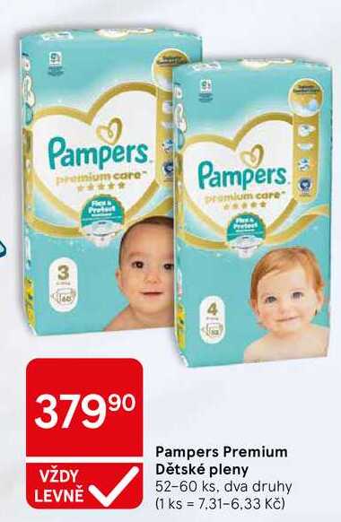 Pampers Premium Dětské pleny, 52-60 ks, dva druhy