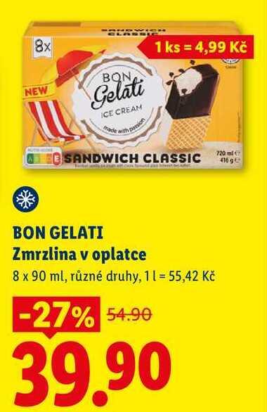 BON GELATI Zmrzlina v oplatce, 8x 90 ml