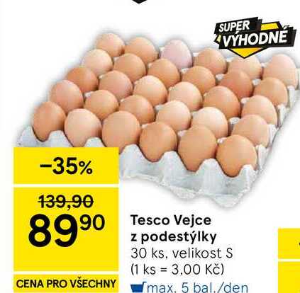 Tesco Vejce z podestýlky, 30 ks, velikost S
