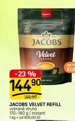 JACOBS VELVET REFILL vybrané druhy 170-180 g | instant