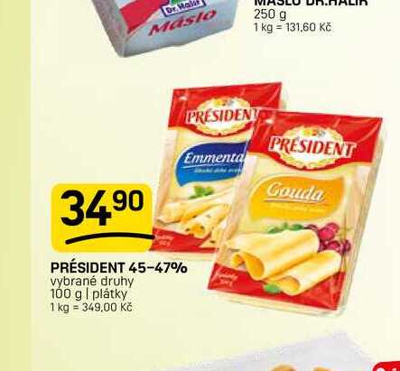 PRÉSIDENT 45-47% vybrané druhy 100 g | plátky