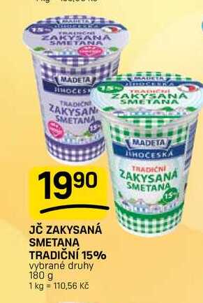 JČ ZAKYSANÁ SMETANA TRADIČNÍ 15% vybrané druhy 180 g