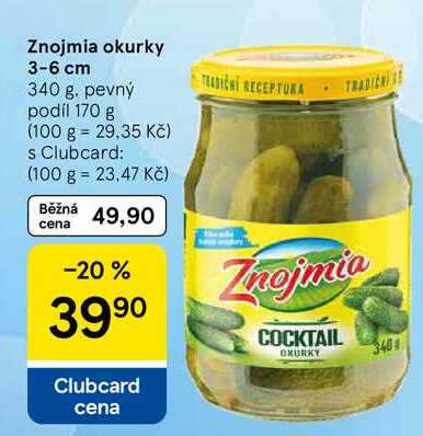 Znojmia okurky 3-6 cm, 340 g. pevný podíl 170 g  